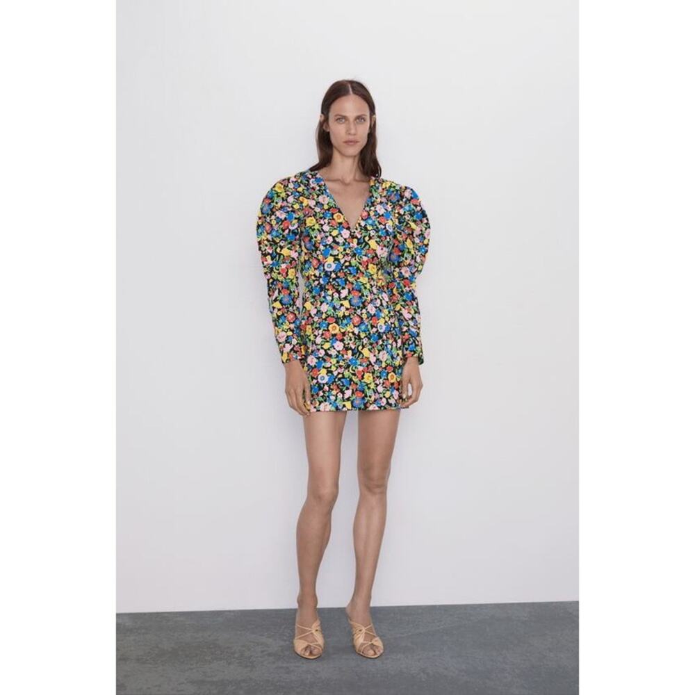 Zara Floral Print Mini Dress with Puffed Sleeves - Picture 5 of 5